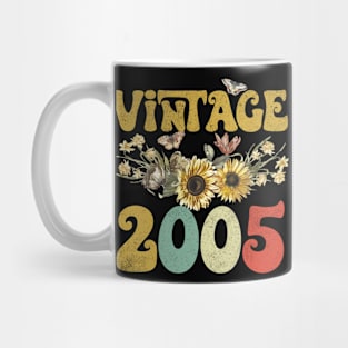 Vintage 2005 Sunflower Floral Retro Groovy 18th Birthday Mug